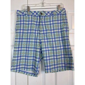 Johnnie-O West Coast Prep Golf Beach Shorts Men's Size 33 Blue Plaid Flat Front